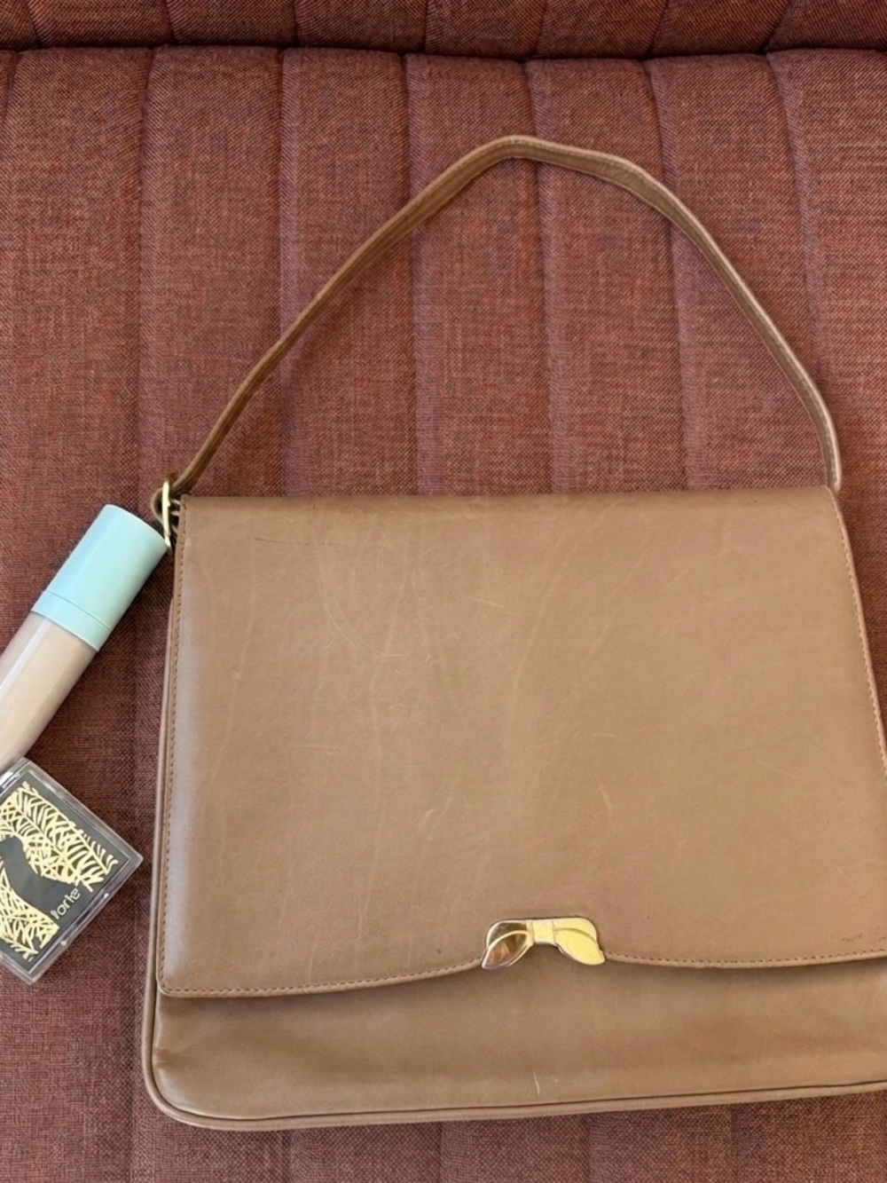 Vintage Salvatore Ferragamo Taupe Leather Flap Shoulder Crossbody Bag Handbag - Picture 5 of 11